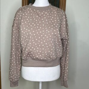 Pink Republic Cropped Sweatshirt with White Floral Pattern XS Dusty Pink